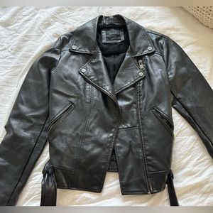 BLACK LEATHER JACKET - light wear and tear, small rip on the arm sleeve